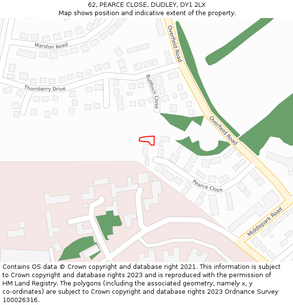 62, PEARCE CLOSE, DUDLEY, DY1 2LX: Location map and indicative extent of plot