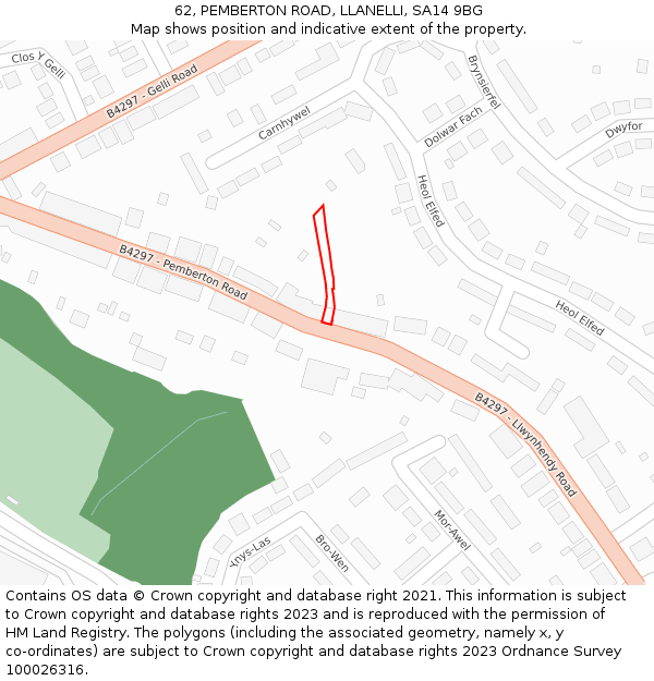 62, PEMBERTON ROAD, LLANELLI, SA14 9BG: Location map and indicative extent of plot