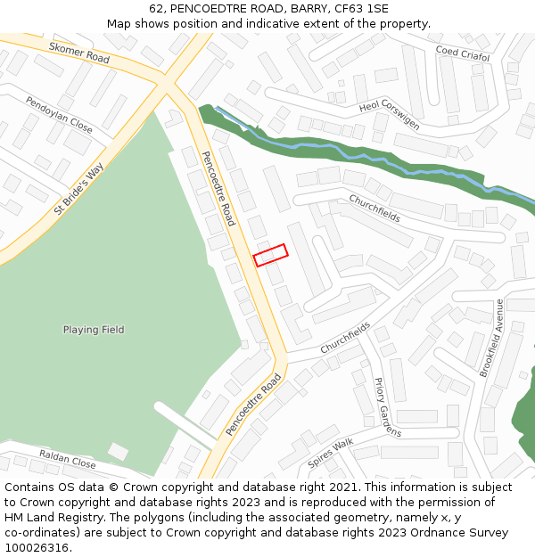 62, PENCOEDTRE ROAD, BARRY, CF63 1SE: Location map and indicative extent of plot