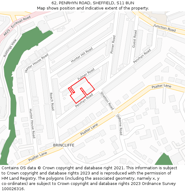 62, PENRHYN ROAD, SHEFFIELD, S11 8UN: Location map and indicative extent of plot