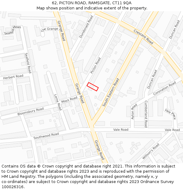62, PICTON ROAD, RAMSGATE, CT11 9QA: Location map and indicative extent of plot