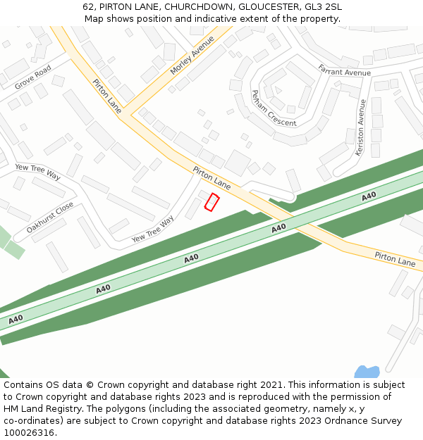 62, PIRTON LANE, CHURCHDOWN, GLOUCESTER, GL3 2SL: Location map and indicative extent of plot