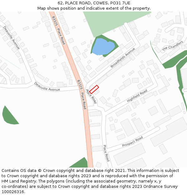 62, PLACE ROAD, COWES, PO31 7UE: Location map and indicative extent of plot