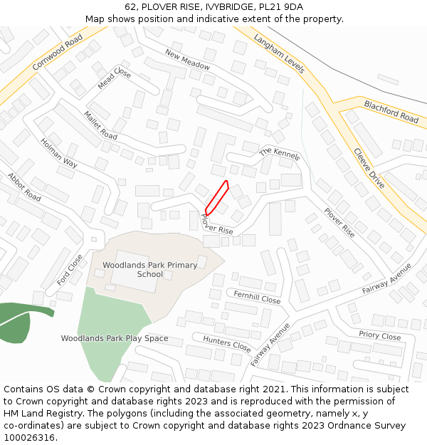 62, PLOVER RISE, IVYBRIDGE, PL21 9DA: Location map and indicative extent of plot