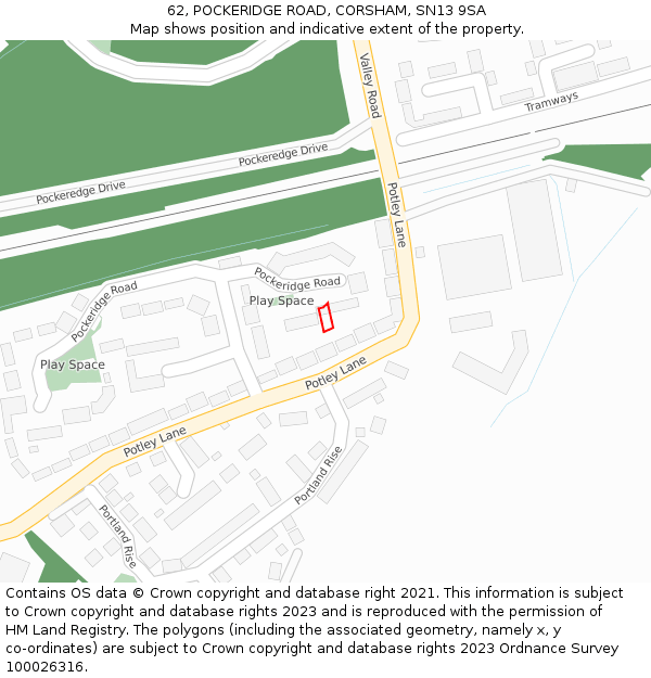 62, POCKERIDGE ROAD, CORSHAM, SN13 9SA: Location map and indicative extent of plot