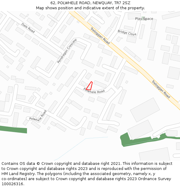 62, POLWHELE ROAD, NEWQUAY, TR7 2SZ: Location map and indicative extent of plot