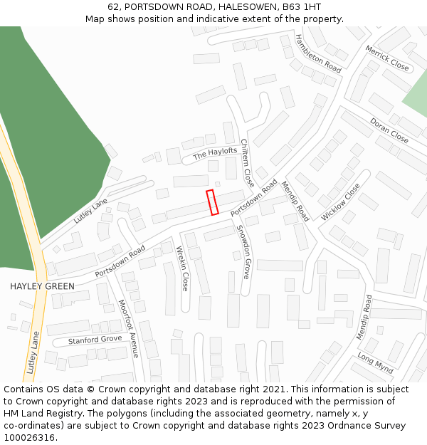 62, PORTSDOWN ROAD, HALESOWEN, B63 1HT: Location map and indicative extent of plot