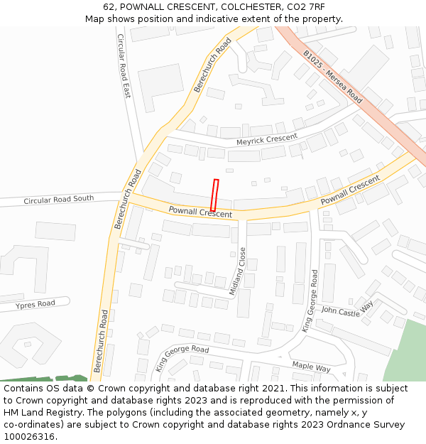 62, POWNALL CRESCENT, COLCHESTER, CO2 7RF: Location map and indicative extent of plot