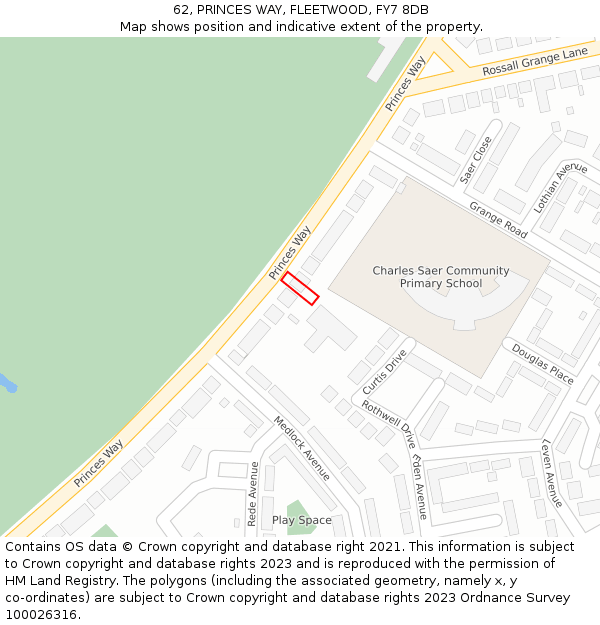 62, PRINCES WAY, FLEETWOOD, FY7 8DB: Location map and indicative extent of plot