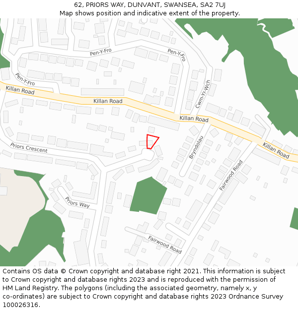 62, PRIORS WAY, DUNVANT, SWANSEA, SA2 7UJ: Location map and indicative extent of plot