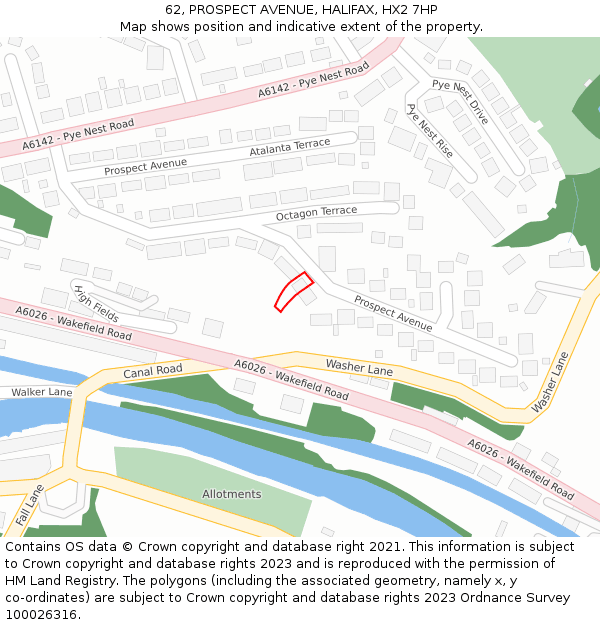 62, PROSPECT AVENUE, HALIFAX, HX2 7HP: Location map and indicative extent of plot