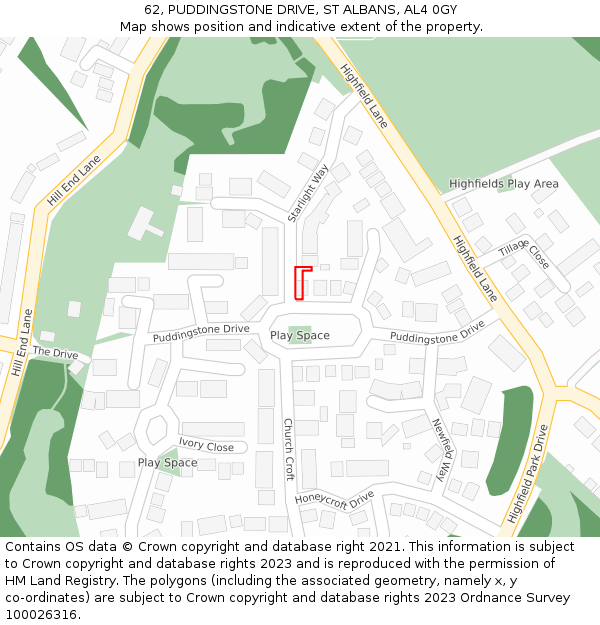 62, PUDDINGSTONE DRIVE, ST ALBANS, AL4 0GY: Location map and indicative extent of plot