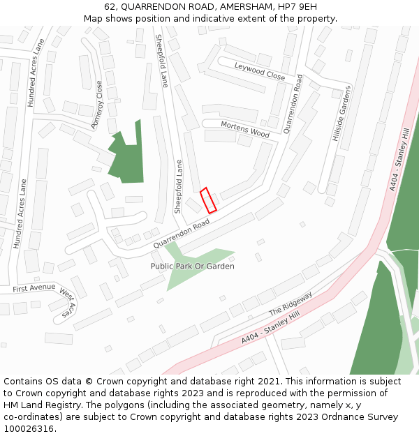 62, QUARRENDON ROAD, AMERSHAM, HP7 9EH: Location map and indicative extent of plot