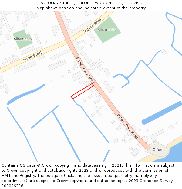 62, QUAY STREET, ORFORD, WOODBRIDGE, IP12 2NU: Location map and indicative extent of plot
