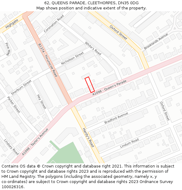 62, QUEENS PARADE, CLEETHORPES, DN35 0DG: Location map and indicative extent of plot