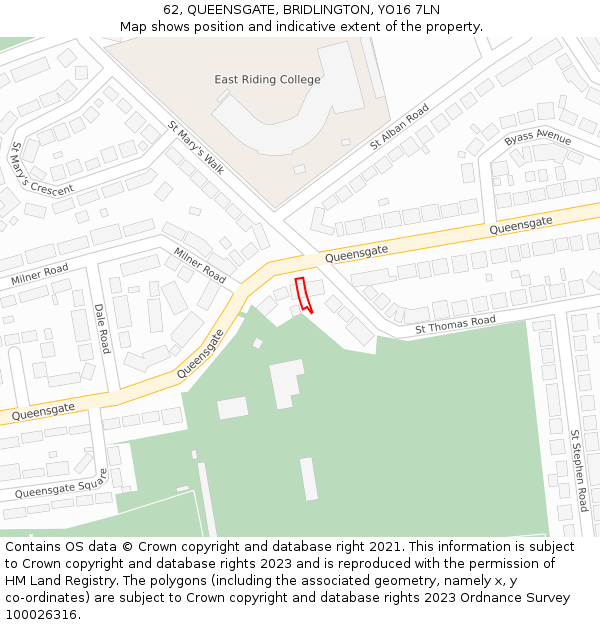 62, QUEENSGATE, BRIDLINGTON, YO16 7LN: Location map and indicative extent of plot