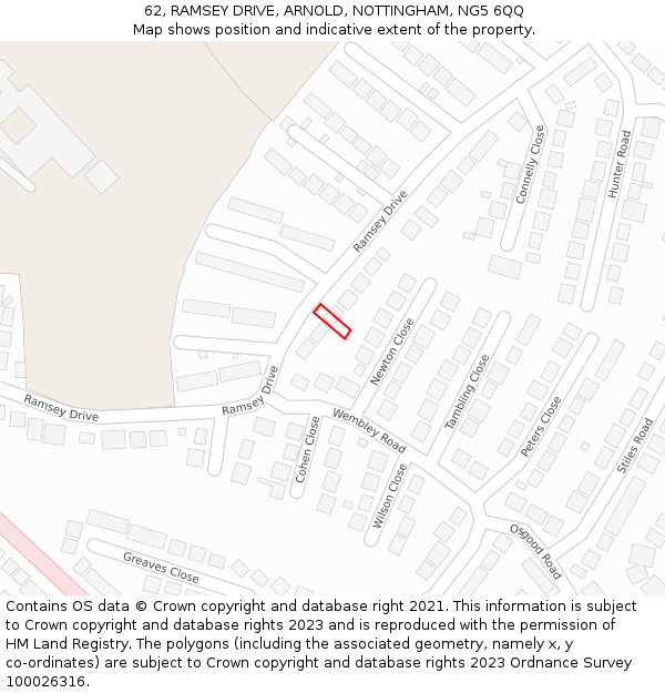 62, RAMSEY DRIVE, ARNOLD, NOTTINGHAM, NG5 6QQ: Location map and indicative extent of plot