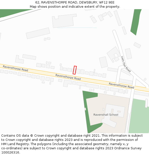 62, RAVENSTHORPE ROAD, DEWSBURY, WF12 9EE: Location map and indicative extent of plot