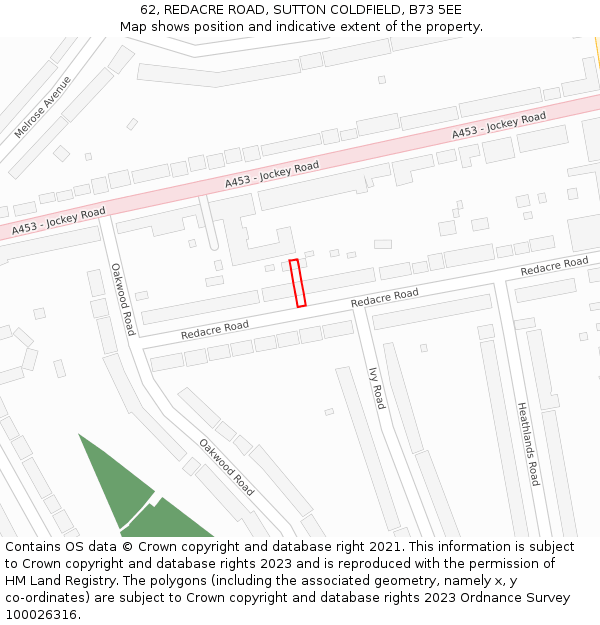 62, REDACRE ROAD, SUTTON COLDFIELD, B73 5EE: Location map and indicative extent of plot