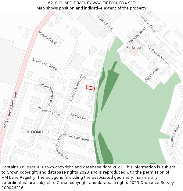 62, RICHARD BRADLEY WAY, TIPTON, DY4 9FD: Location map and indicative extent of plot