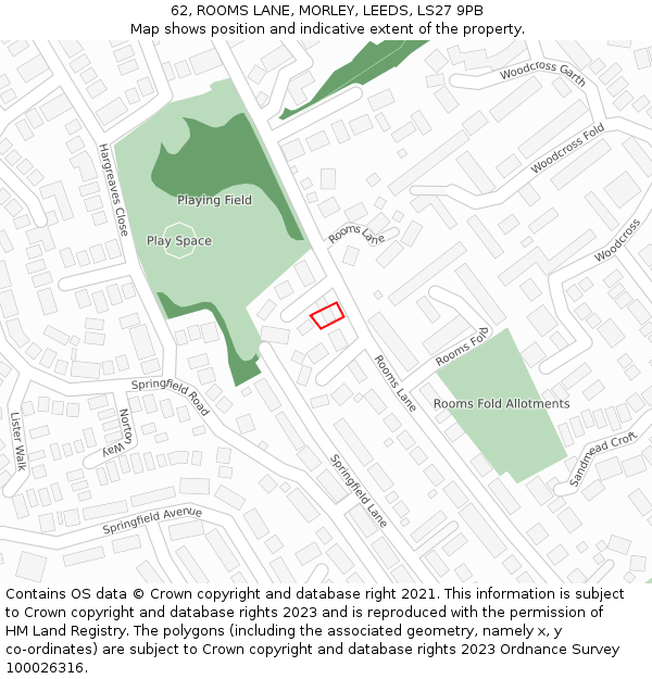 62, ROOMS LANE, MORLEY, LEEDS, LS27 9PB: Location map and indicative extent of plot