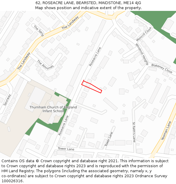 62, ROSEACRE LANE, BEARSTED, MAIDSTONE, ME14 4JG: Location map and indicative extent of plot