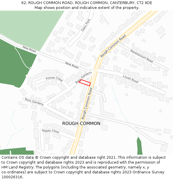 62, ROUGH COMMON ROAD, ROUGH COMMON, CANTERBURY, CT2 9DE: Location map and indicative extent of plot
