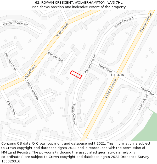 62, ROWAN CRESCENT, WOLVERHAMPTON, WV3 7HL: Location map and indicative extent of plot