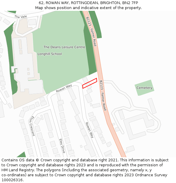 62, ROWAN WAY, ROTTINGDEAN, BRIGHTON, BN2 7FP: Location map and indicative extent of plot