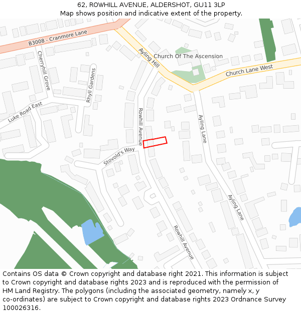 62, ROWHILL AVENUE, ALDERSHOT, GU11 3LP: Location map and indicative extent of plot