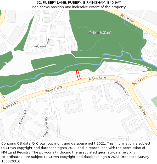 62, RUBERY LANE, RUBERY, BIRMINGHAM, B45 9AY: Location map and indicative extent of plot