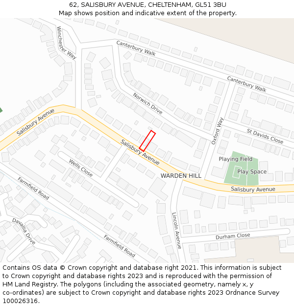 62, SALISBURY AVENUE, CHELTENHAM, GL51 3BU: Location map and indicative extent of plot