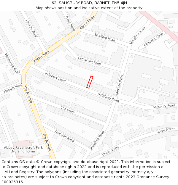 62, SALISBURY ROAD, BARNET, EN5 4JN: Location map and indicative extent of plot