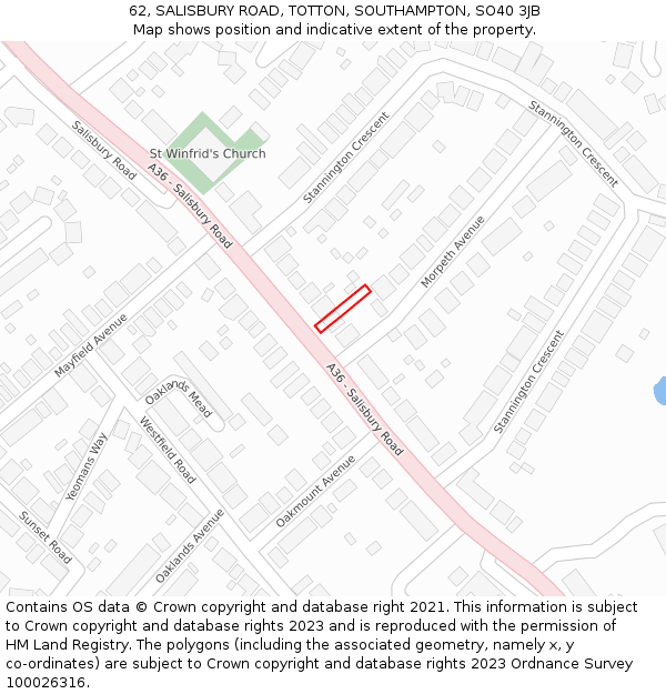 62, SALISBURY ROAD, TOTTON, SOUTHAMPTON, SO40 3JB: Location map and indicative extent of plot