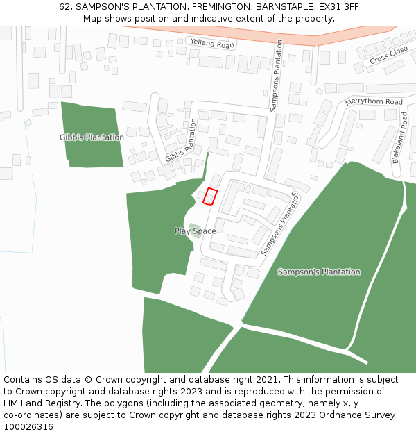 62, SAMPSON'S PLANTATION, FREMINGTON, BARNSTAPLE, EX31 3FF: Location map and indicative extent of plot