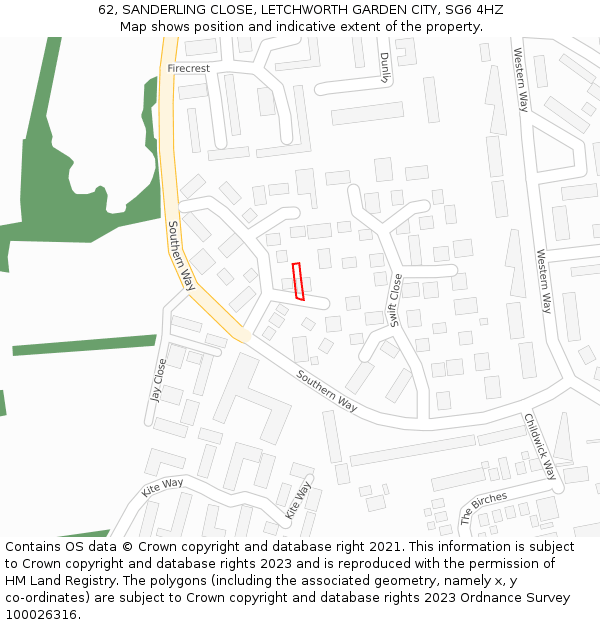 62, SANDERLING CLOSE, LETCHWORTH GARDEN CITY, SG6 4HZ: Location map and indicative extent of plot