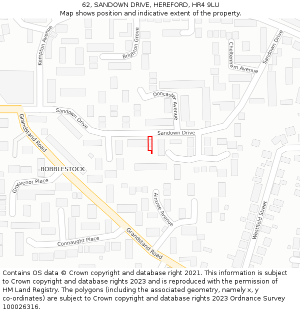 62, SANDOWN DRIVE, HEREFORD, HR4 9LU: Location map and indicative extent of plot