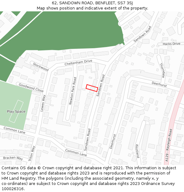 62, SANDOWN ROAD, BENFLEET, SS7 3SJ: Location map and indicative extent of plot