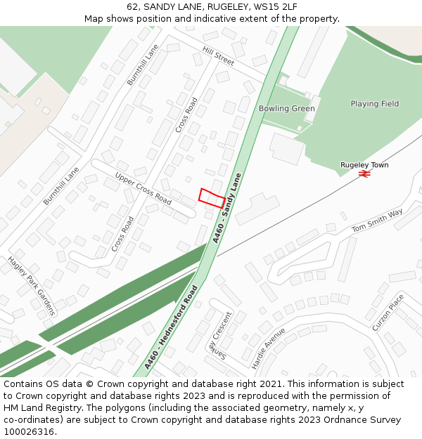 62, SANDY LANE, RUGELEY, WS15 2LF: Location map and indicative extent of plot