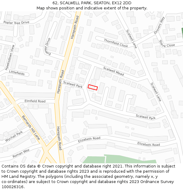 62, SCALWELL PARK, SEATON, EX12 2DD: Location map and indicative extent of plot