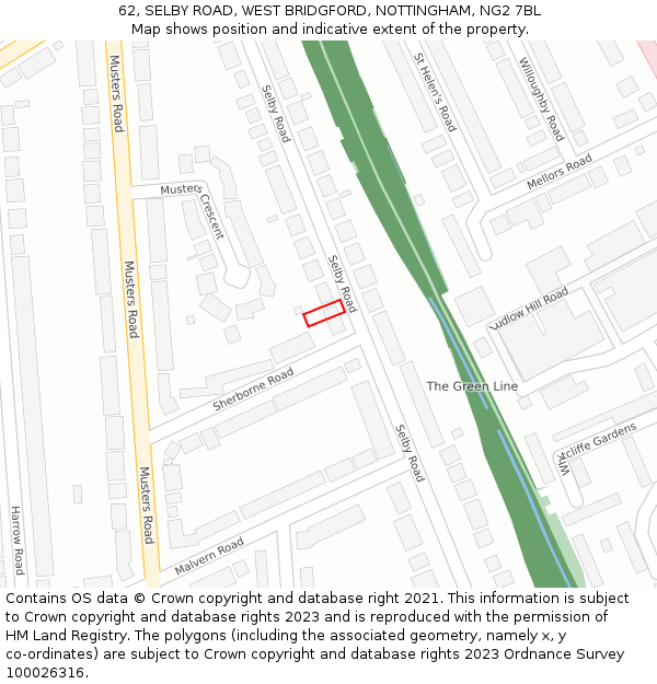 62, SELBY ROAD, WEST BRIDGFORD, NOTTINGHAM, NG2 7BL: Location map and indicative extent of plot