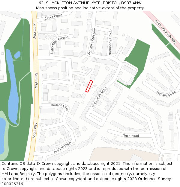 62, SHACKLETON AVENUE, YATE, BRISTOL, BS37 4NW: Location map and indicative extent of plot