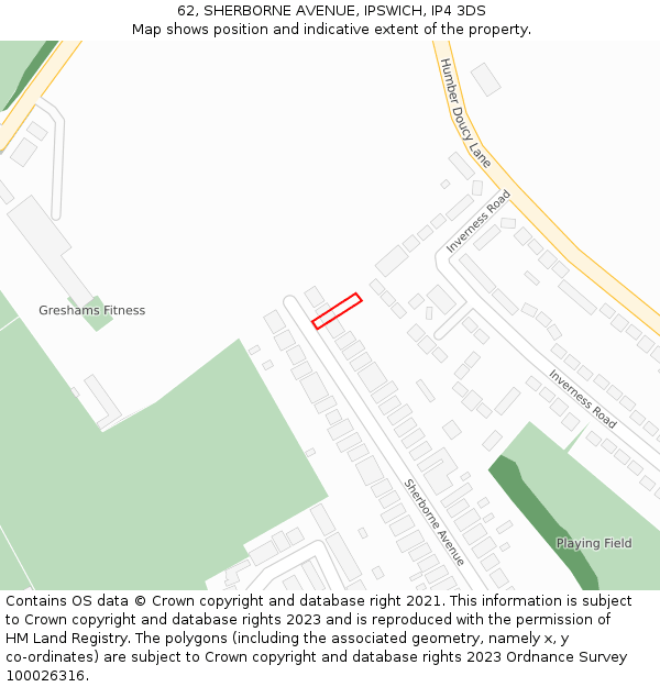 62, SHERBORNE AVENUE, IPSWICH, IP4 3DS: Location map and indicative extent of plot