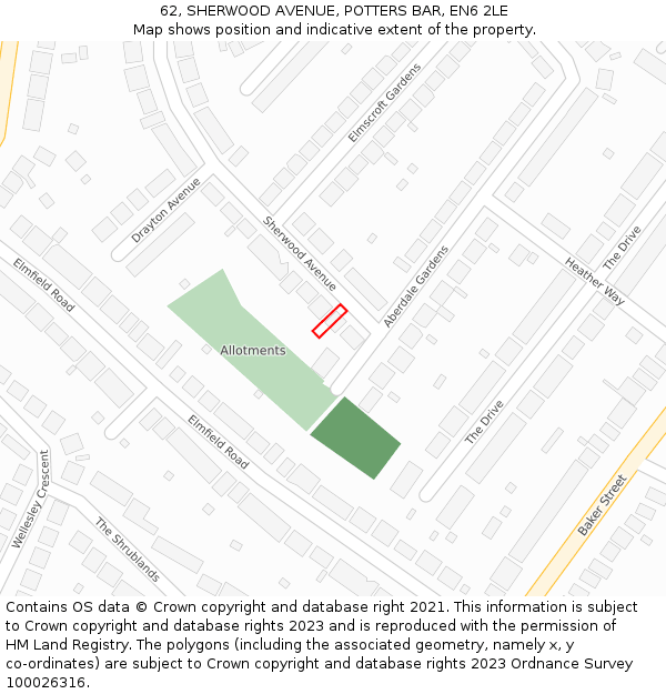 62, SHERWOOD AVENUE, POTTERS BAR, EN6 2LE: Location map and indicative extent of plot