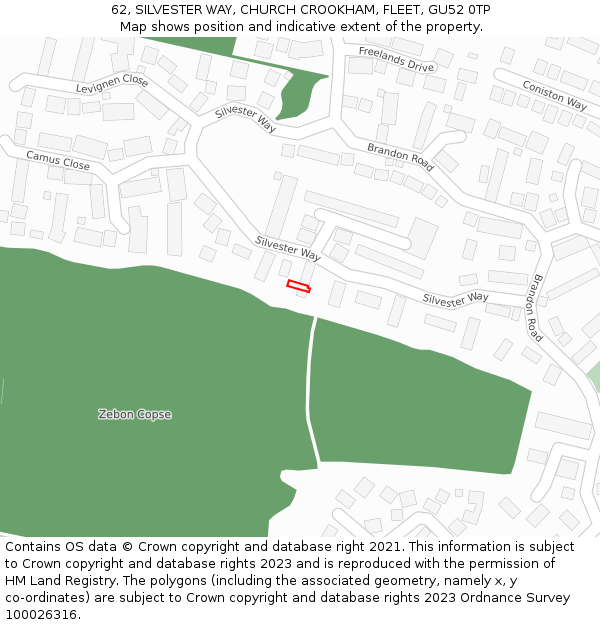 62, SILVESTER WAY, CHURCH CROOKHAM, FLEET, GU52 0TP: Location map and indicative extent of plot