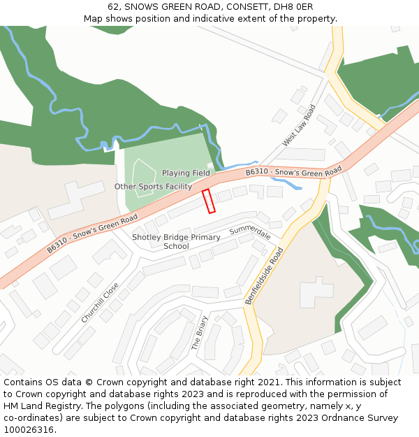 62, SNOWS GREEN ROAD, CONSETT, DH8 0ER: Location map and indicative extent of plot