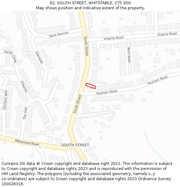 62, SOUTH STREET, WHITSTABLE, CT5 3DX: Location map and indicative extent of plot