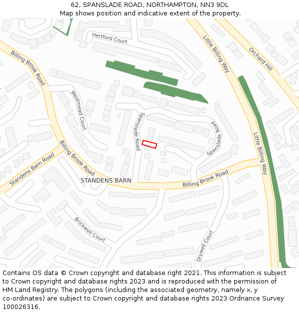 62, SPANSLADE ROAD, NORTHAMPTON, NN3 9DL: Location map and indicative extent of plot