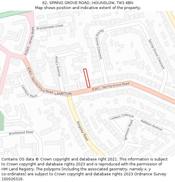 62, SPRING GROVE ROAD, HOUNSLOW, TW3 4BN: Location map and indicative extent of plot