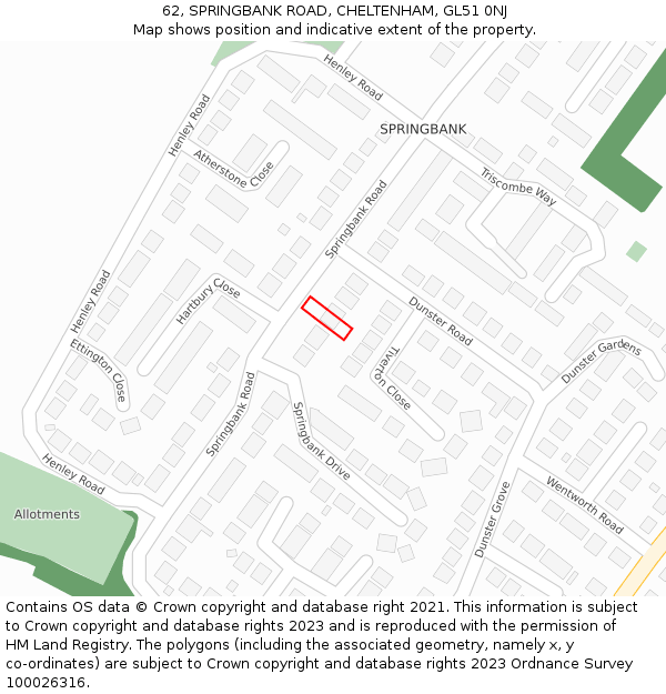 62, SPRINGBANK ROAD, CHELTENHAM, GL51 0NJ: Location map and indicative extent of plot